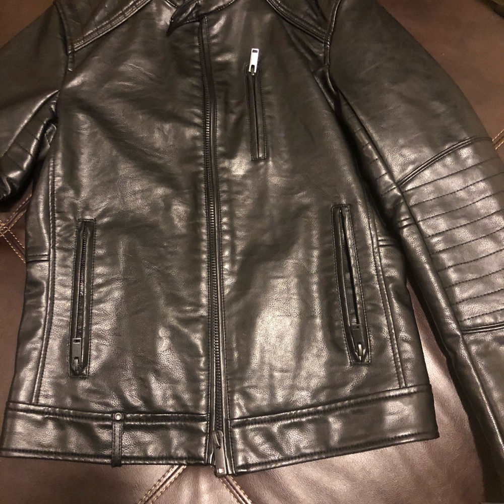 Sisley Black Leather Coat ... Slim Fit